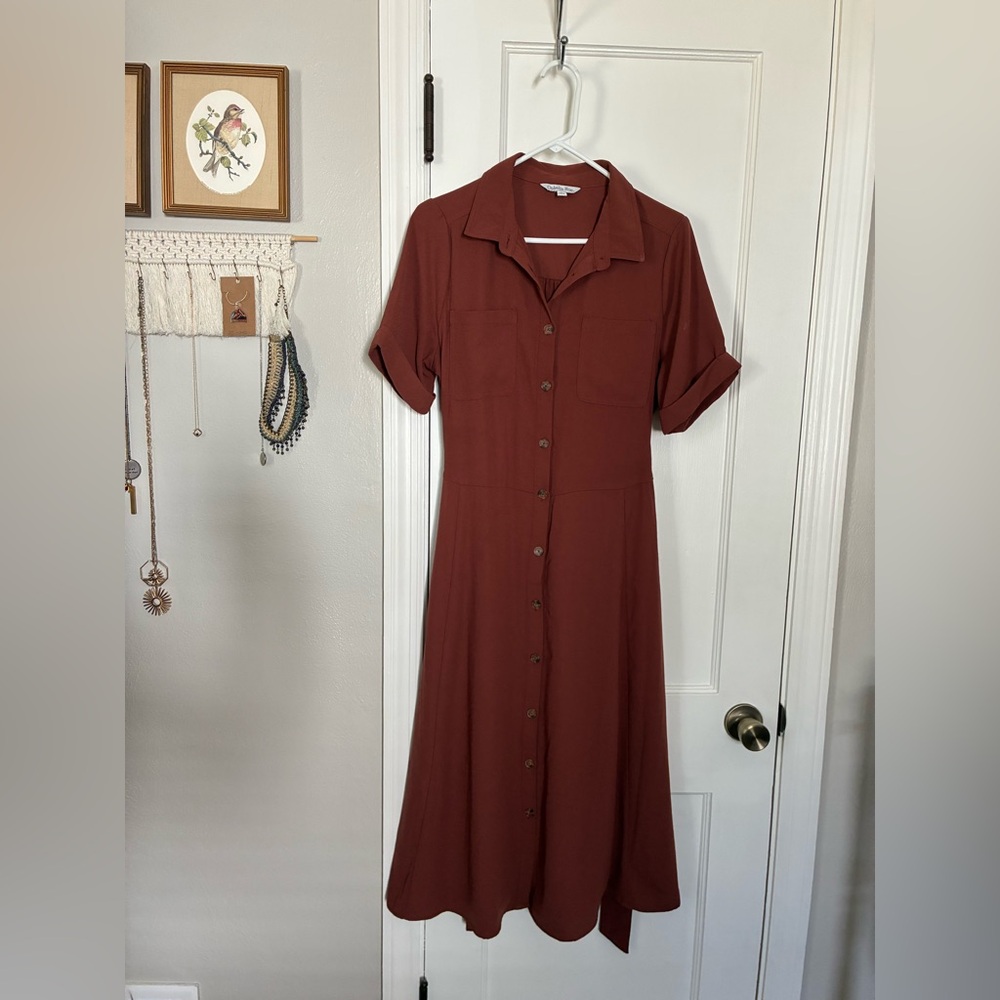 Ophelia Roe | Terracotta Button-Down Midi Dress